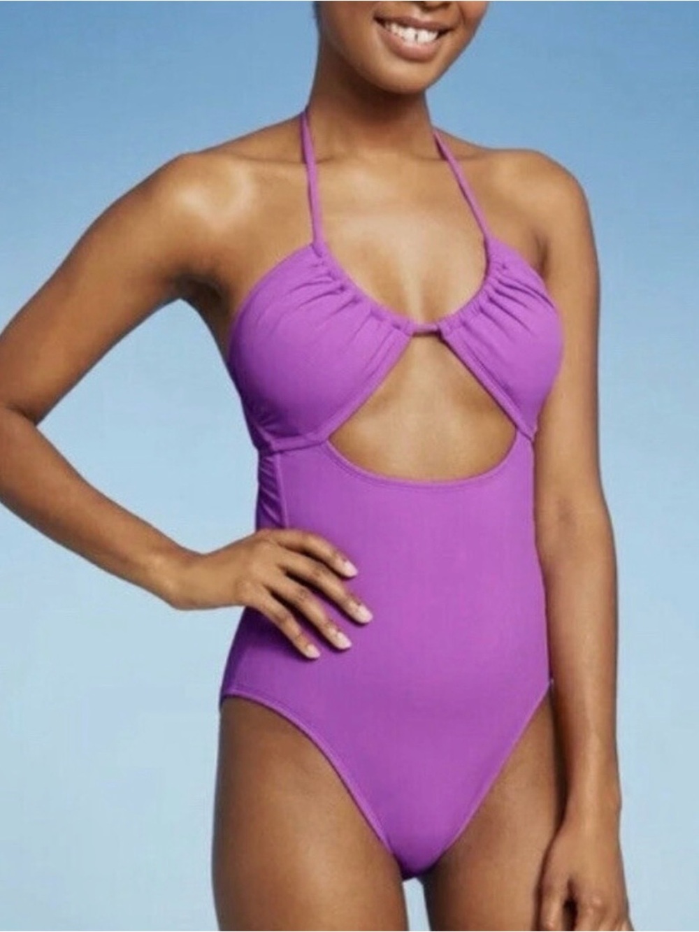 Xhilaration Purple Halter Cutout One-Piece Swimsuit